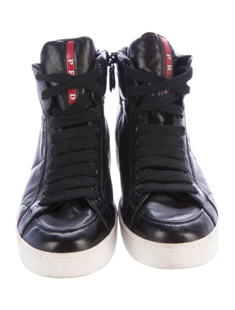 prada tessuto leather high top sneakers|Prada shoes for women.